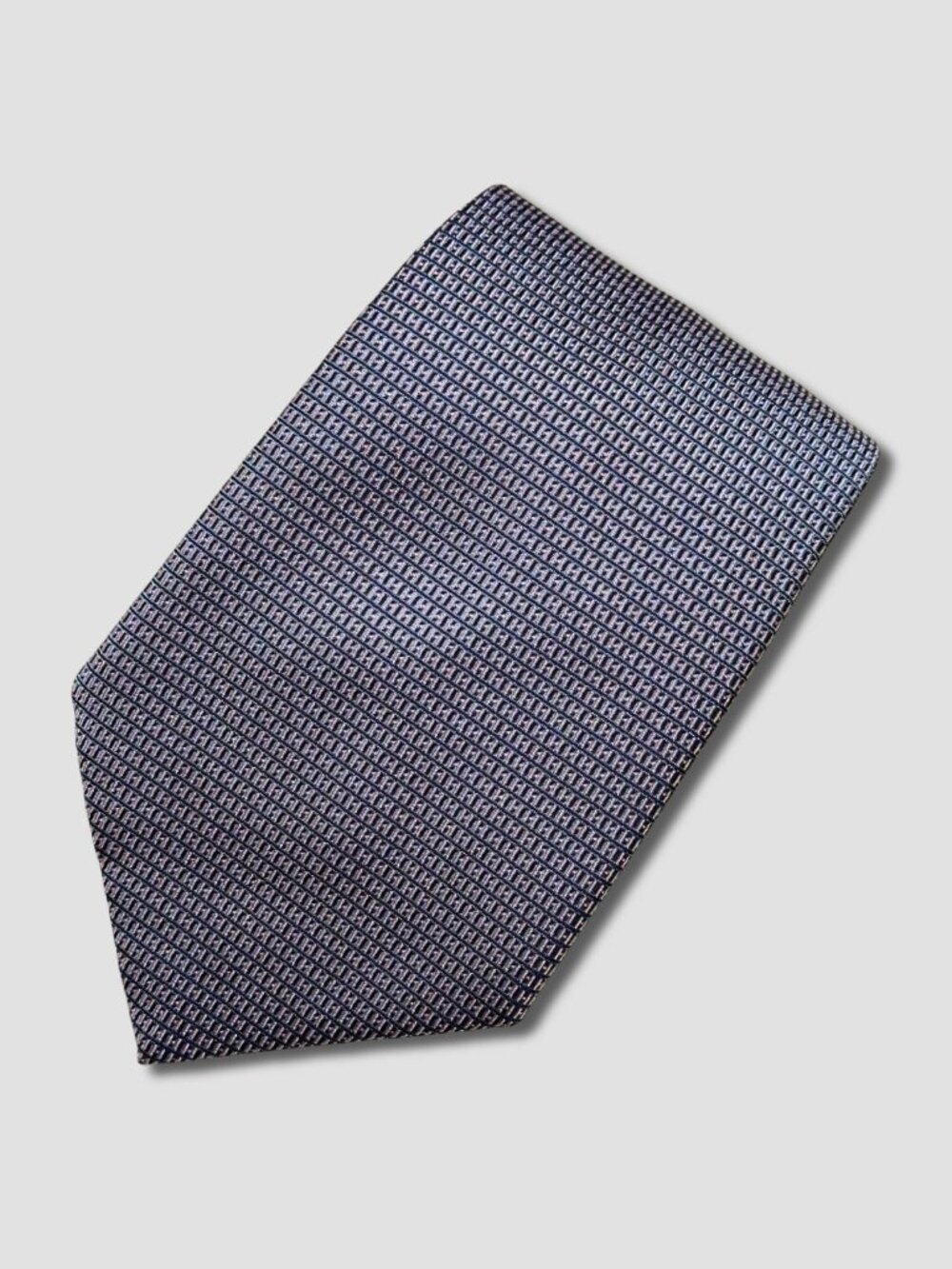 HERMES Navy Light Pink H Pattern Silk Tie